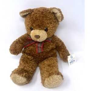 Vintage 2001 Princess Soft Toys Webster Teddy Bear Brown Plush Plaid Bow Tagged